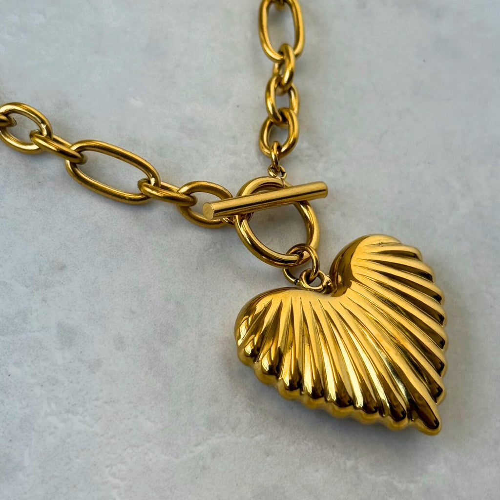 Chunky Gold Heart Pendant Necklace