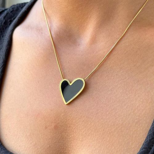 Black Enamel Heart Necklace