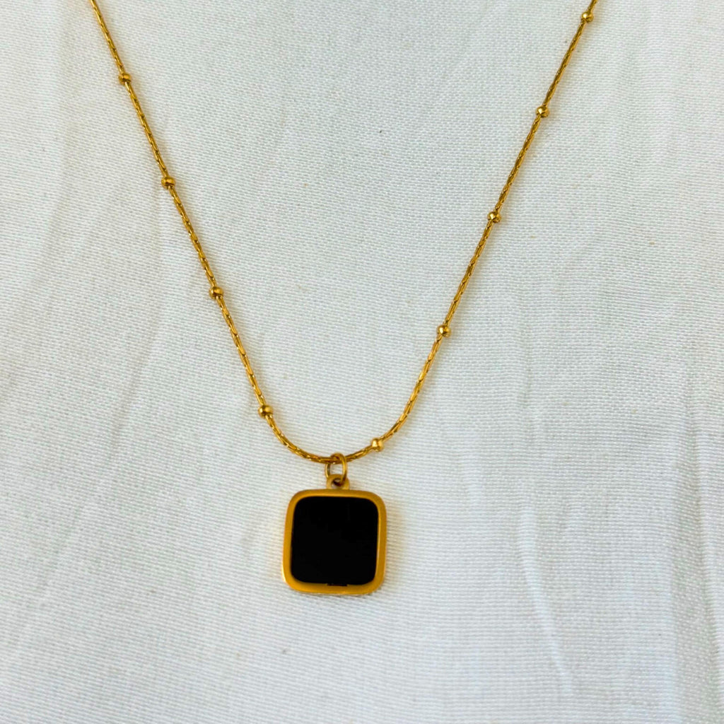 Gold Black Square Pendant Necklace