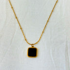 Gold Black Square Pendant Necklace