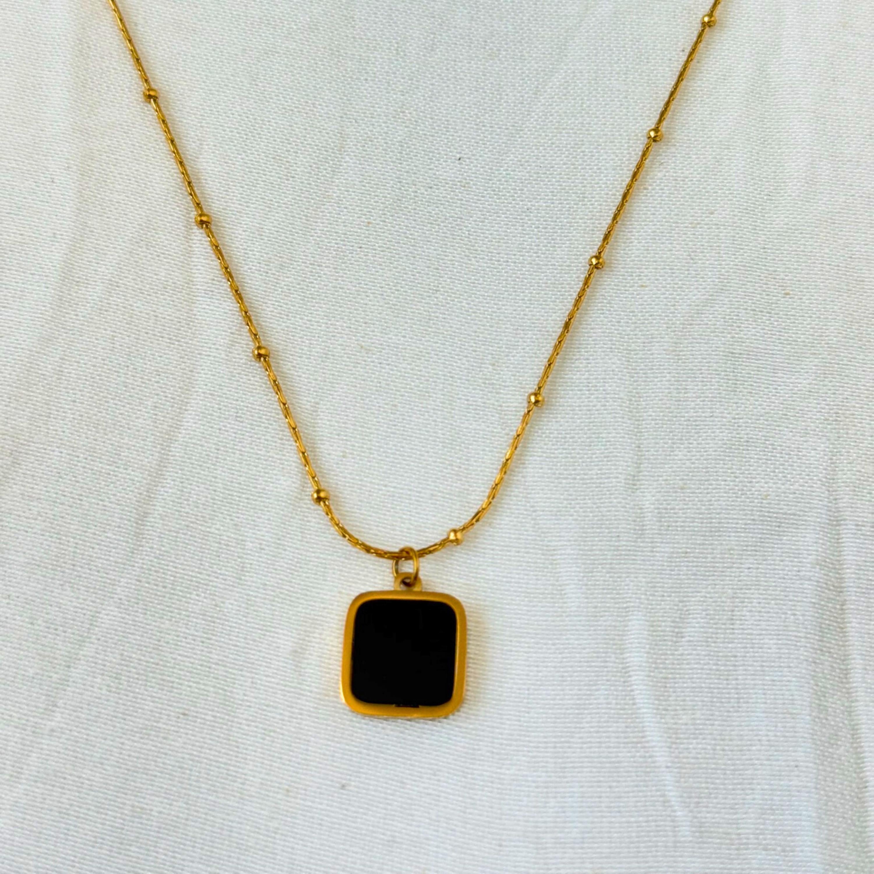 Gold Black Square Pendant Necklace
