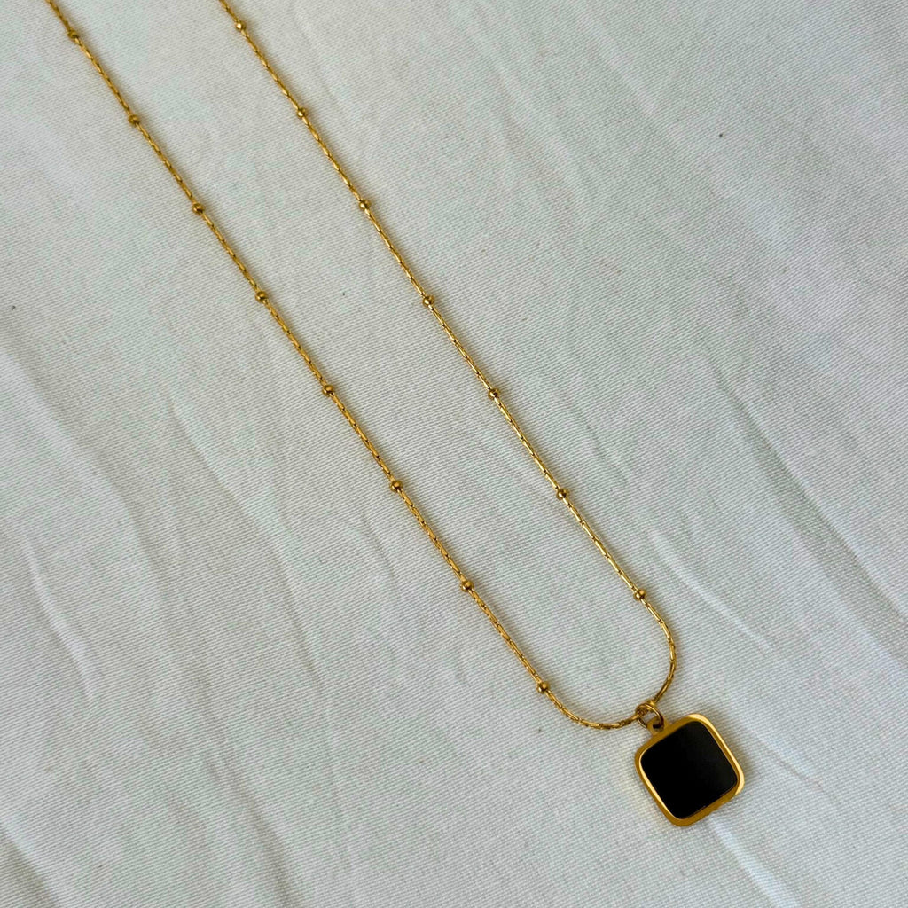 Gold Black Square Pendant Necklace