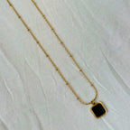 Gold Black Square Pendant Necklace