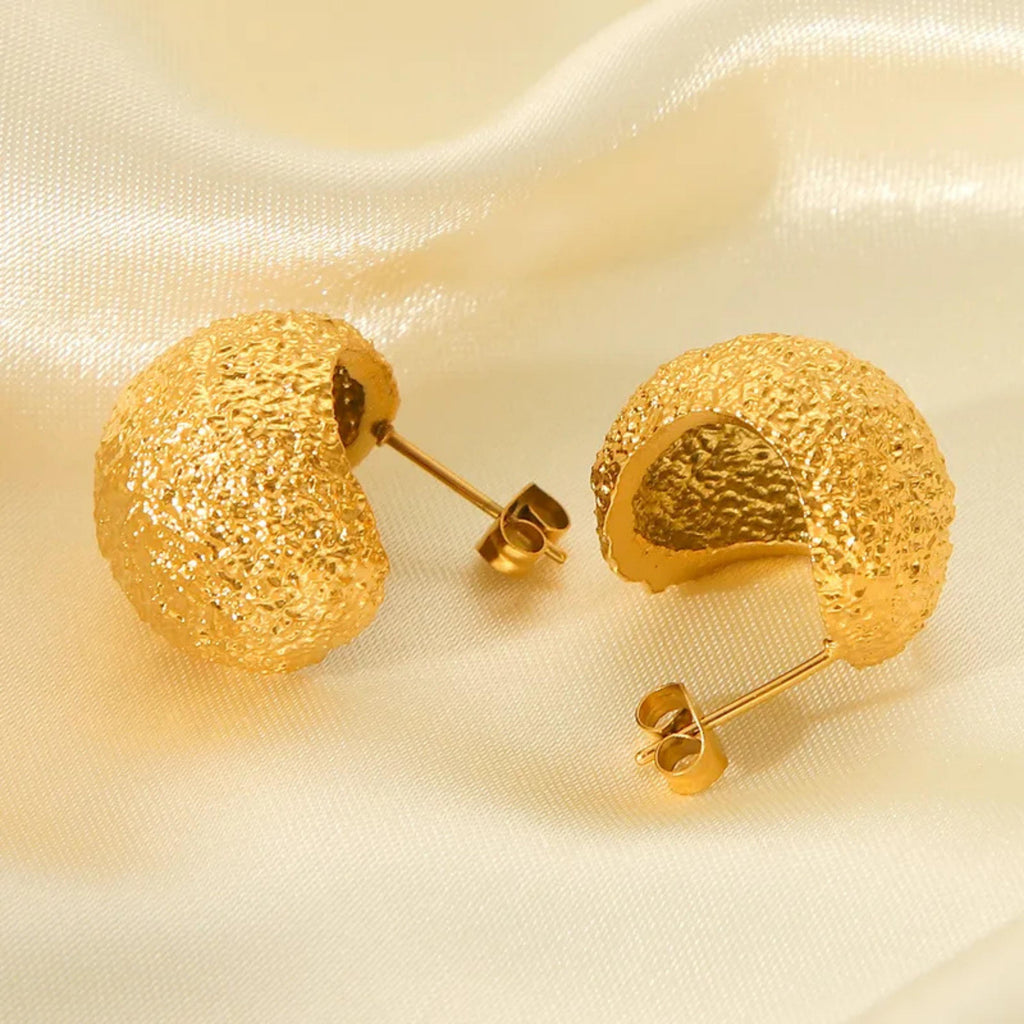 Chunky Lava Textured Gold Stud Earrings