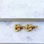 Gold Oval Drop Hoop Earrings