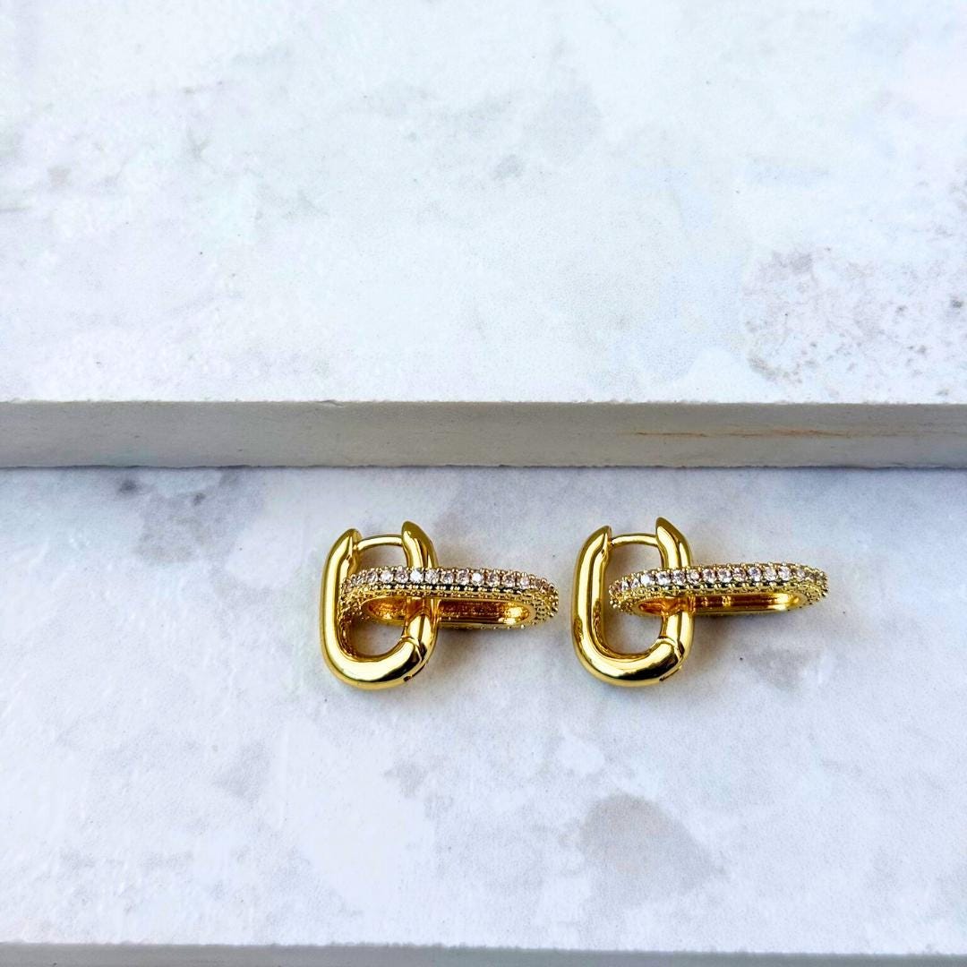 Gold Oval Drop Hoop Earrings