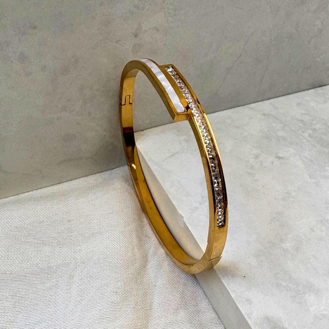 Mother of Pearl Inlay Gold Bangle Bracelet