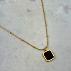 Gold Black Square Pendant Necklace