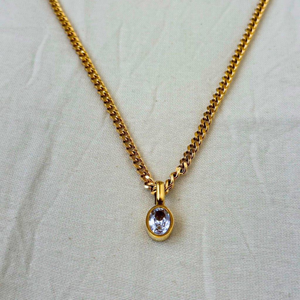 Chunky Gold Chain Crystal Pendant Necklace
