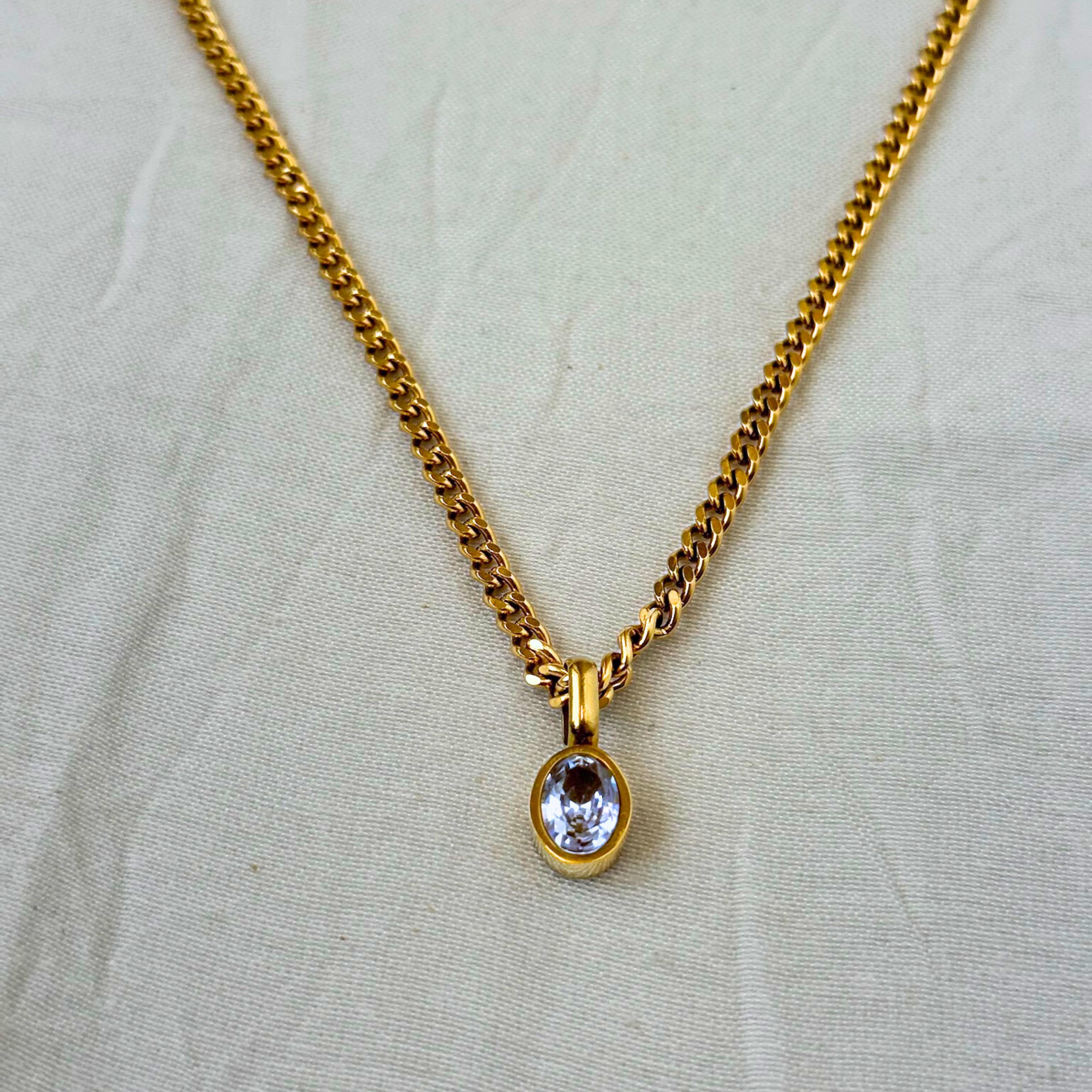 Chunky Gold Chain Crystal Pendant Necklace