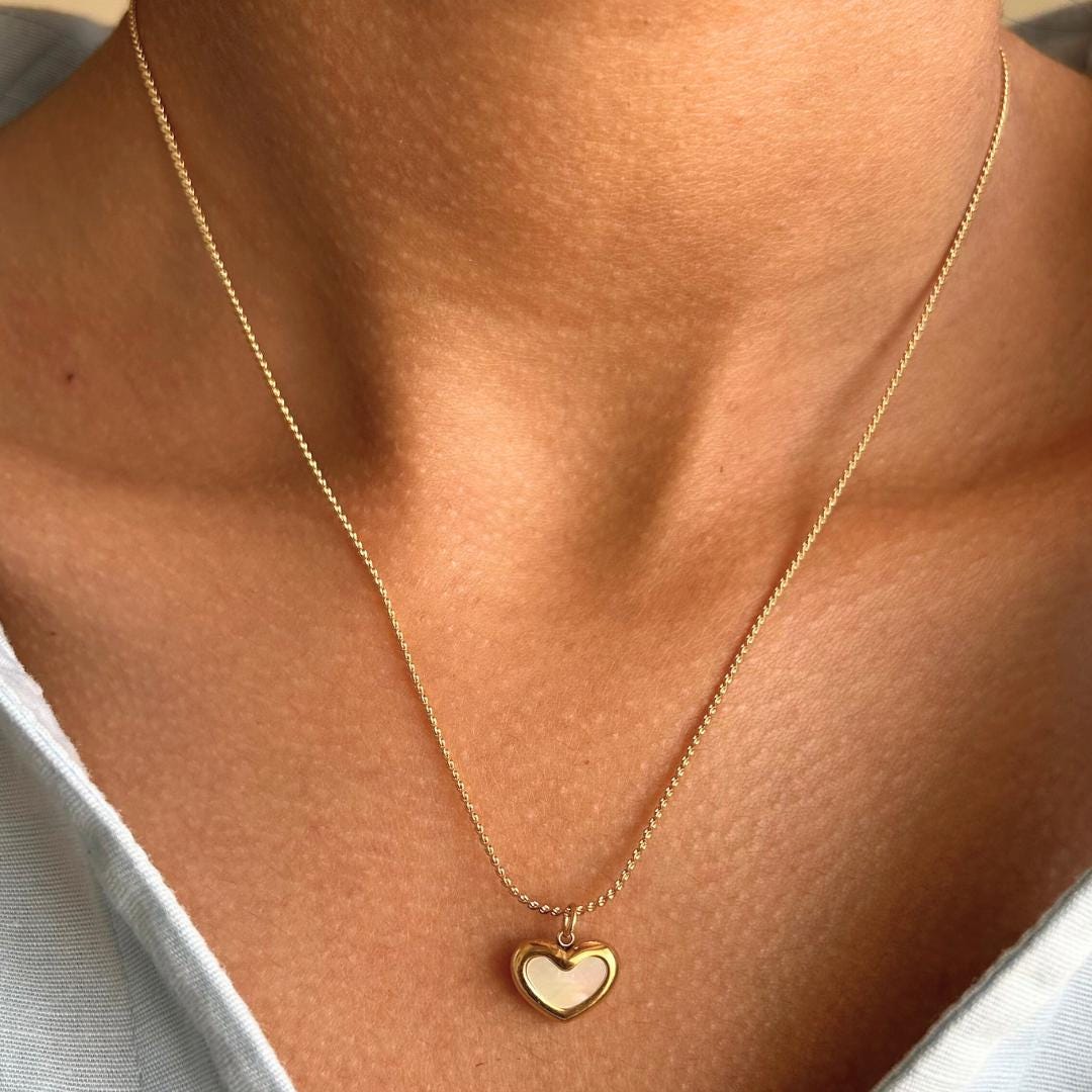 Gold Heart Necklace Inlay Heart