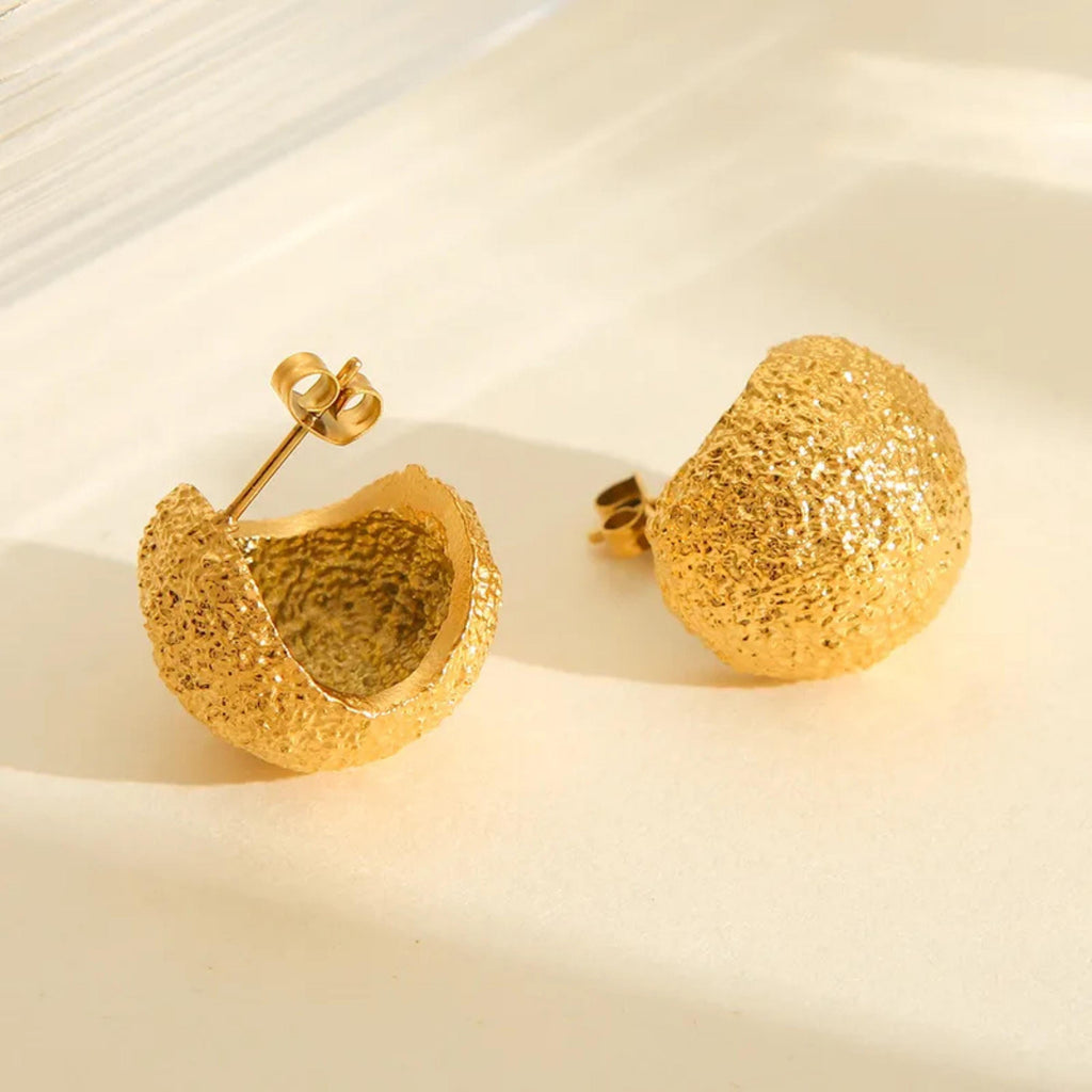 Chunky Lava Textured Gold Stud Earrings