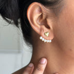 Gold Pearl Heart Ear Jacket Earrings