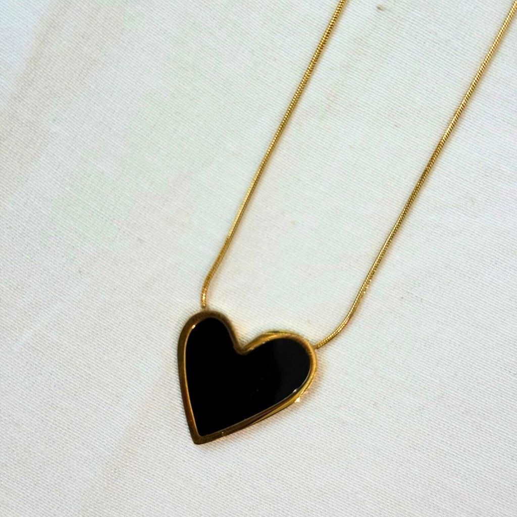 Black Enamel Heart Necklace