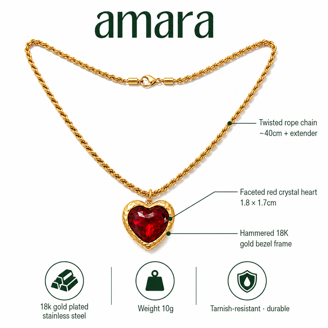 Red Heart Pendant Necklace