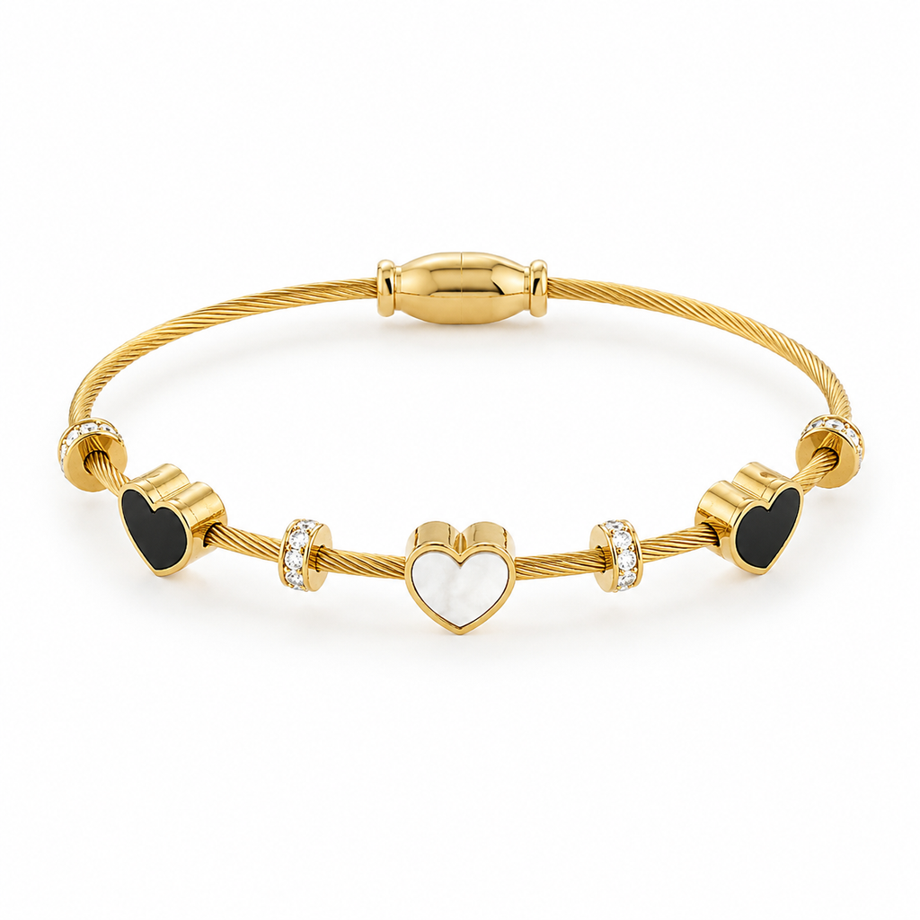 Heart Charm Cable Bangle