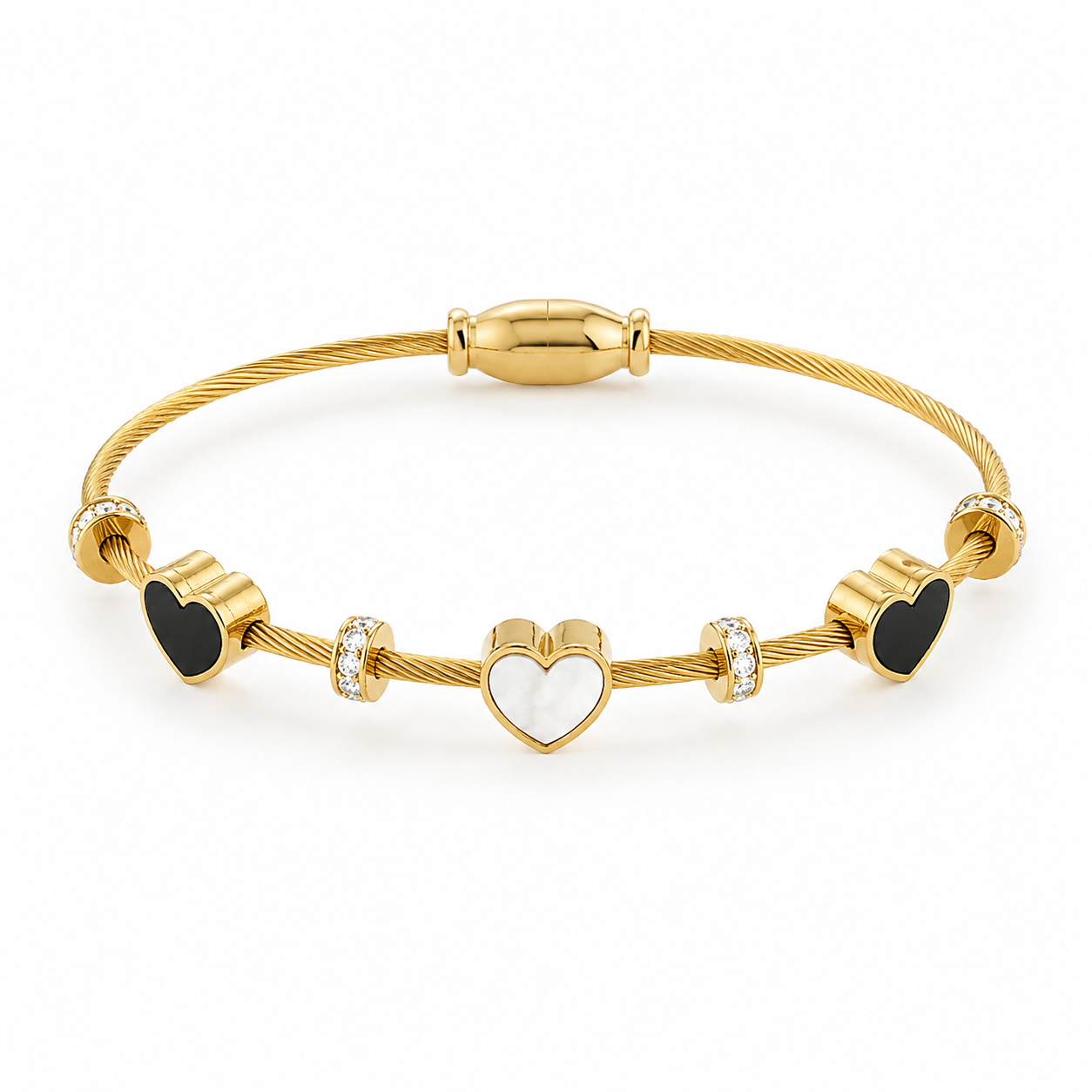 Heart Charm Cable Bangle