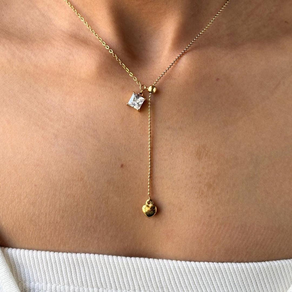 Gold Heart Lariat Necklace