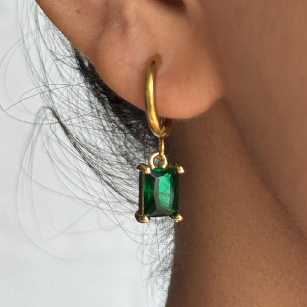 Square Emerald Hoop Earrings