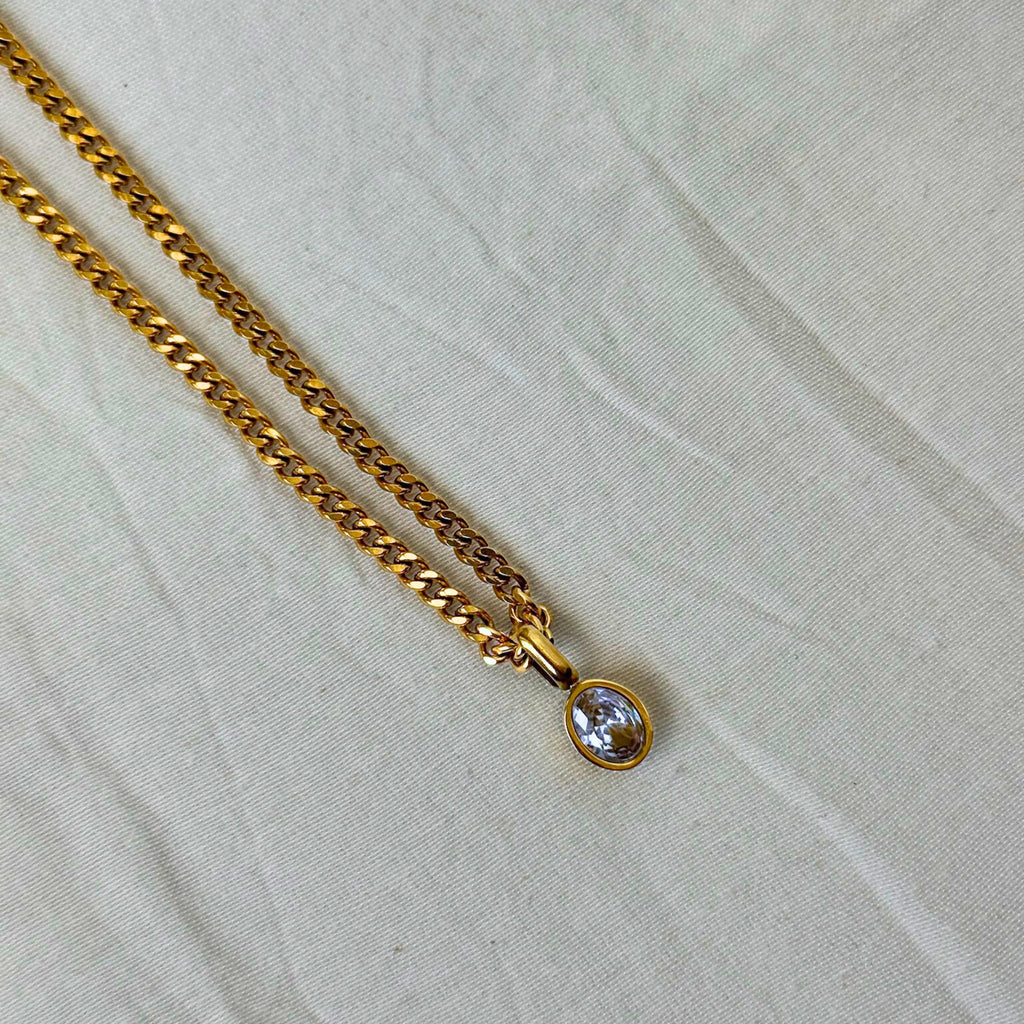 Chunky Gold Chain Crystal Pendant Necklace