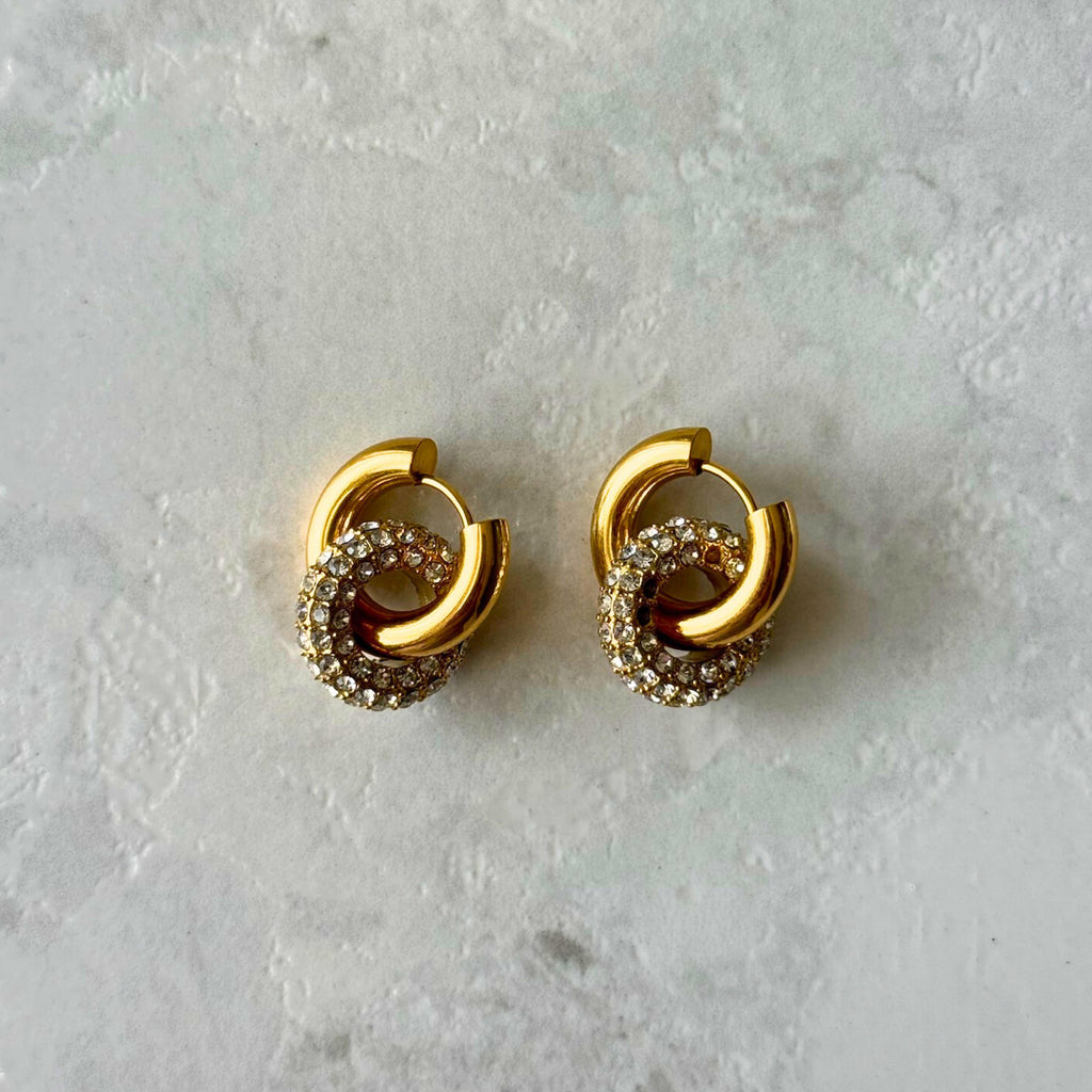 Pavé Double Circle Drop Hoop Earrings