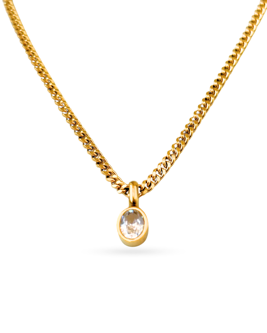 Chunky Gold Chain Crystal Pendant Necklace