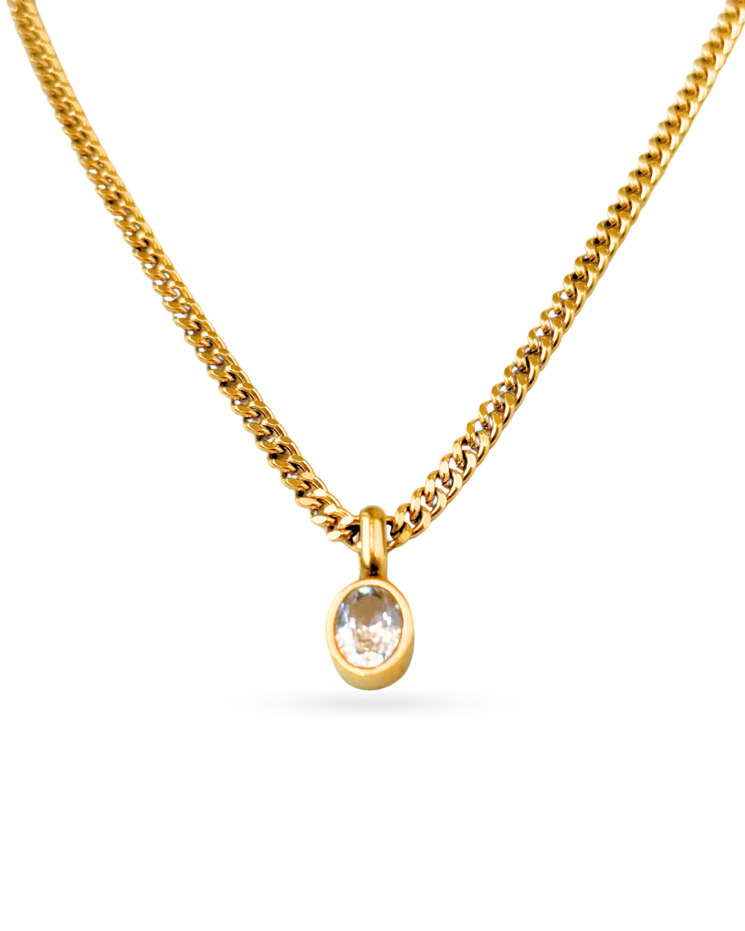 Chunky Gold Chain Crystal Pendant Necklace