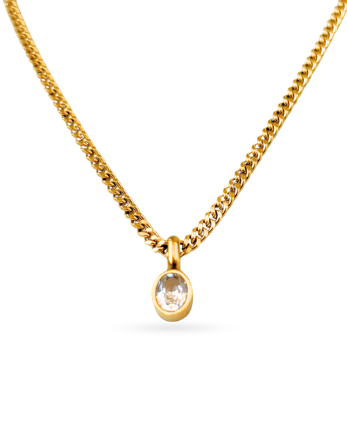 Chunky Gold Chain Crystal Pendant Necklace