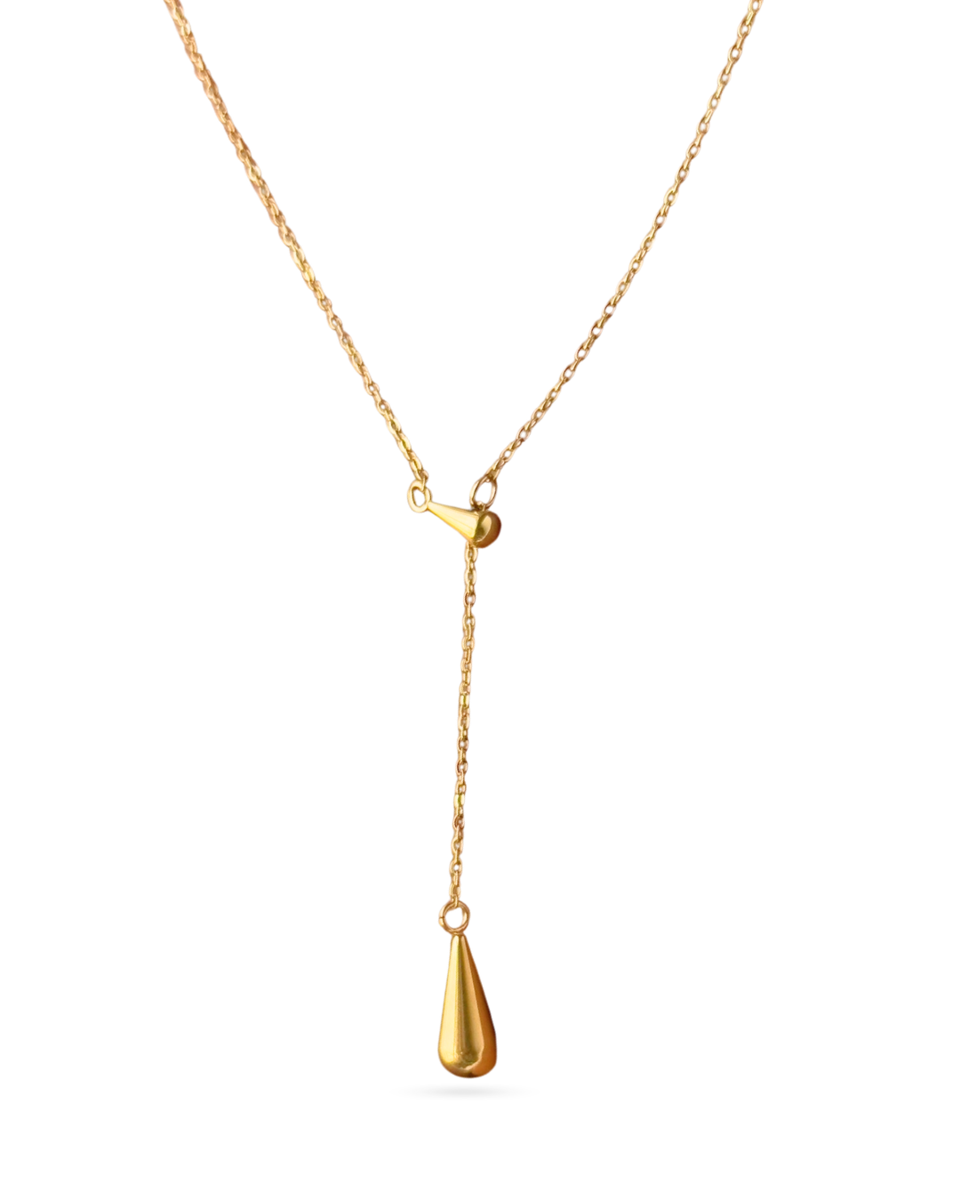 Chic Gold Lariat Necklace with Teardrop Pendants