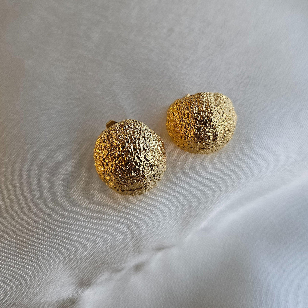 Chunky Lava Textured Gold Stud Earrings