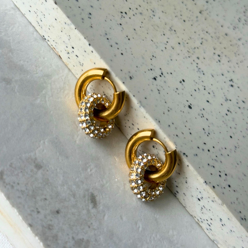 Pavé Double Circle Drop Hoop Earrings