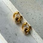 Pavé Double Circle Drop Hoop Earrings