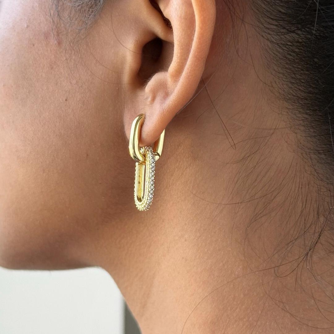 Gold Oval Drop Hoop Earrings