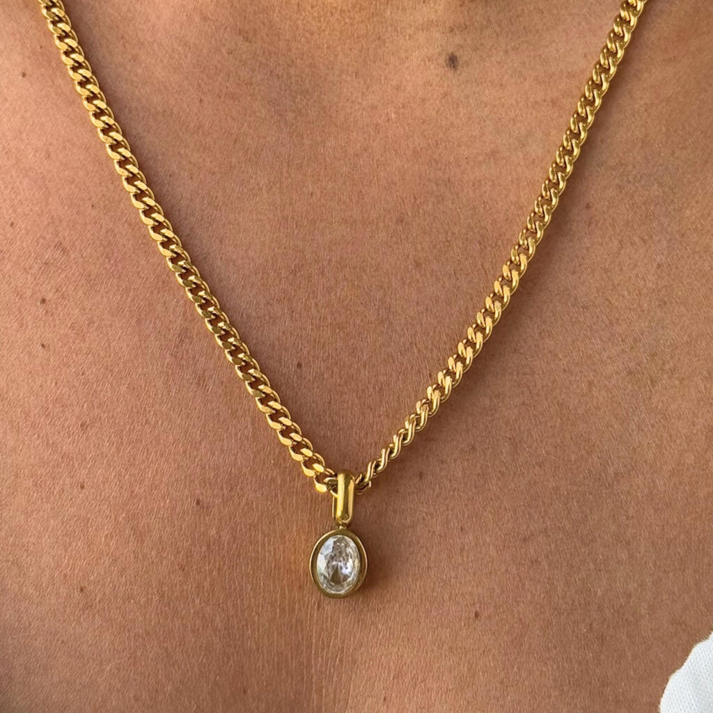 Chunky Gold Chain Crystal Pendant Necklace