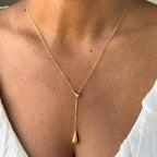 Chic Gold Lariat Necklace with Teardrop Pendants