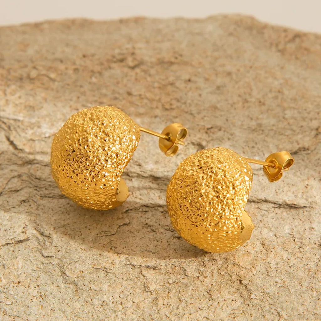 Chunky Lava Textured Gold Stud Earrings