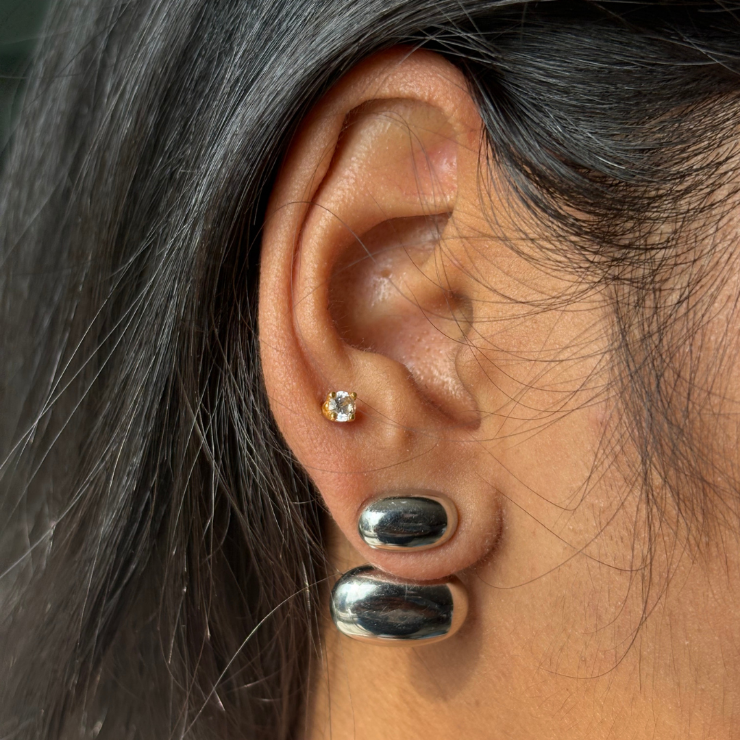 Silver Tone Pebble Stud Earrings