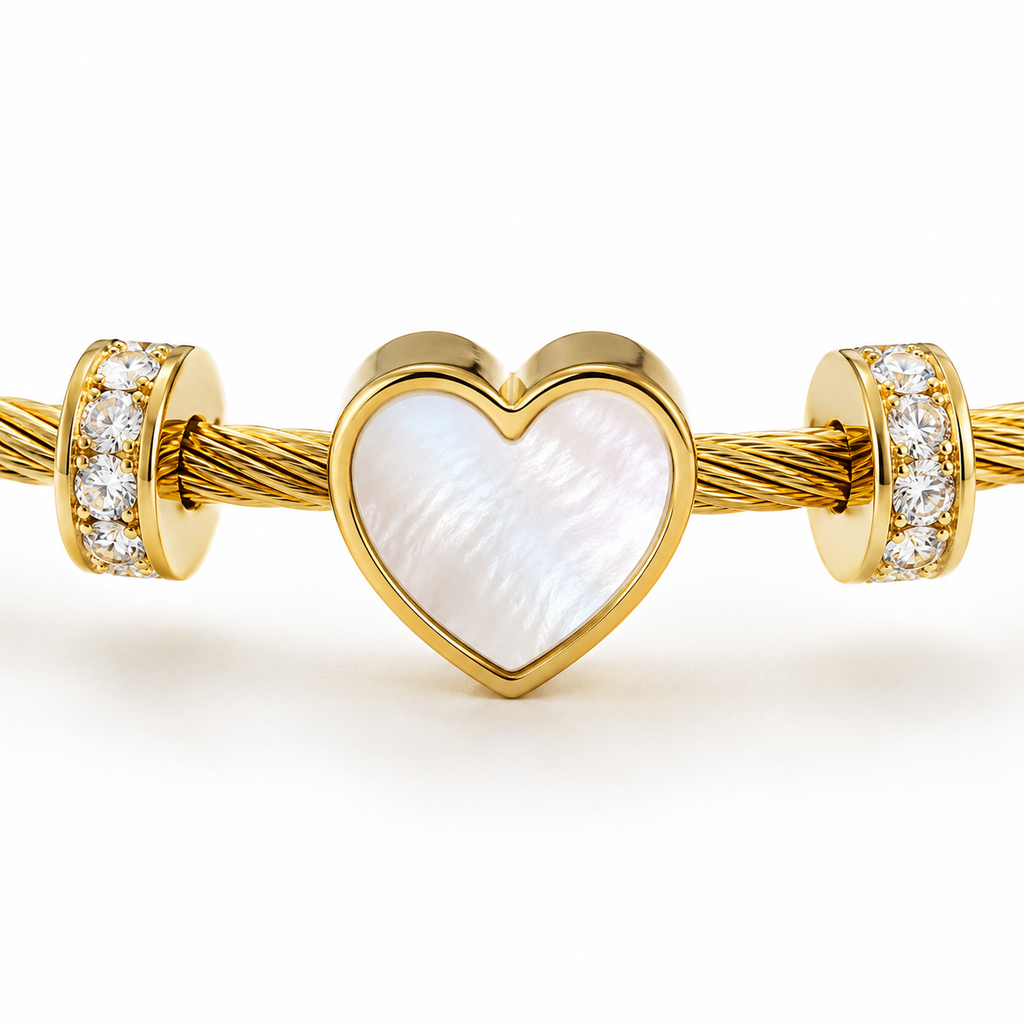 Heart Charm Cable Bangle
