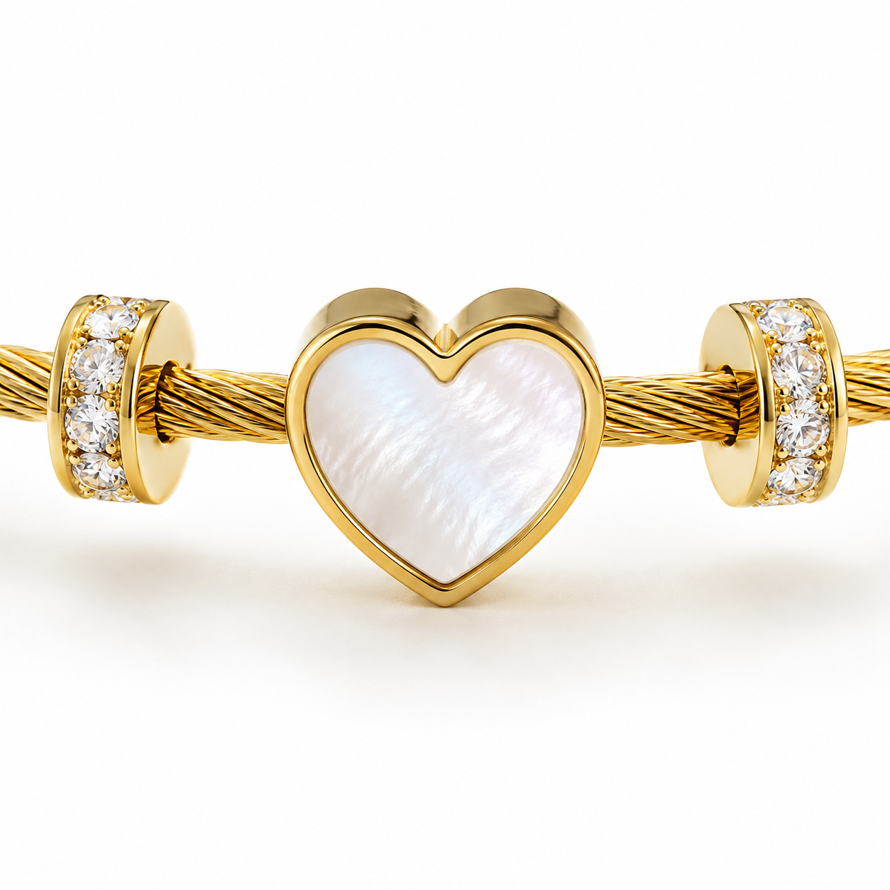 Heart Charm Cable Bangle