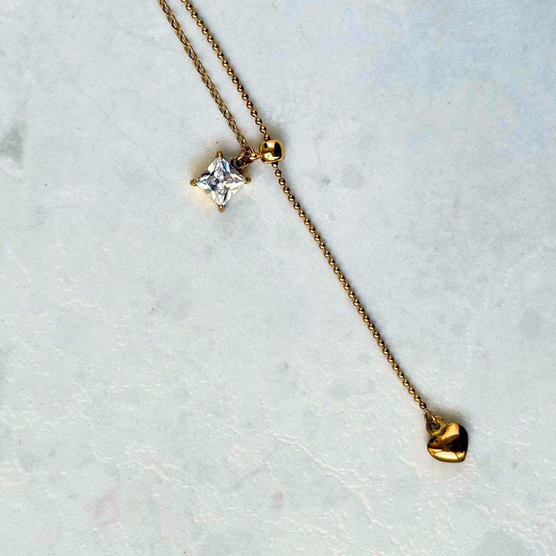 Gold Heart Lariat Necklace