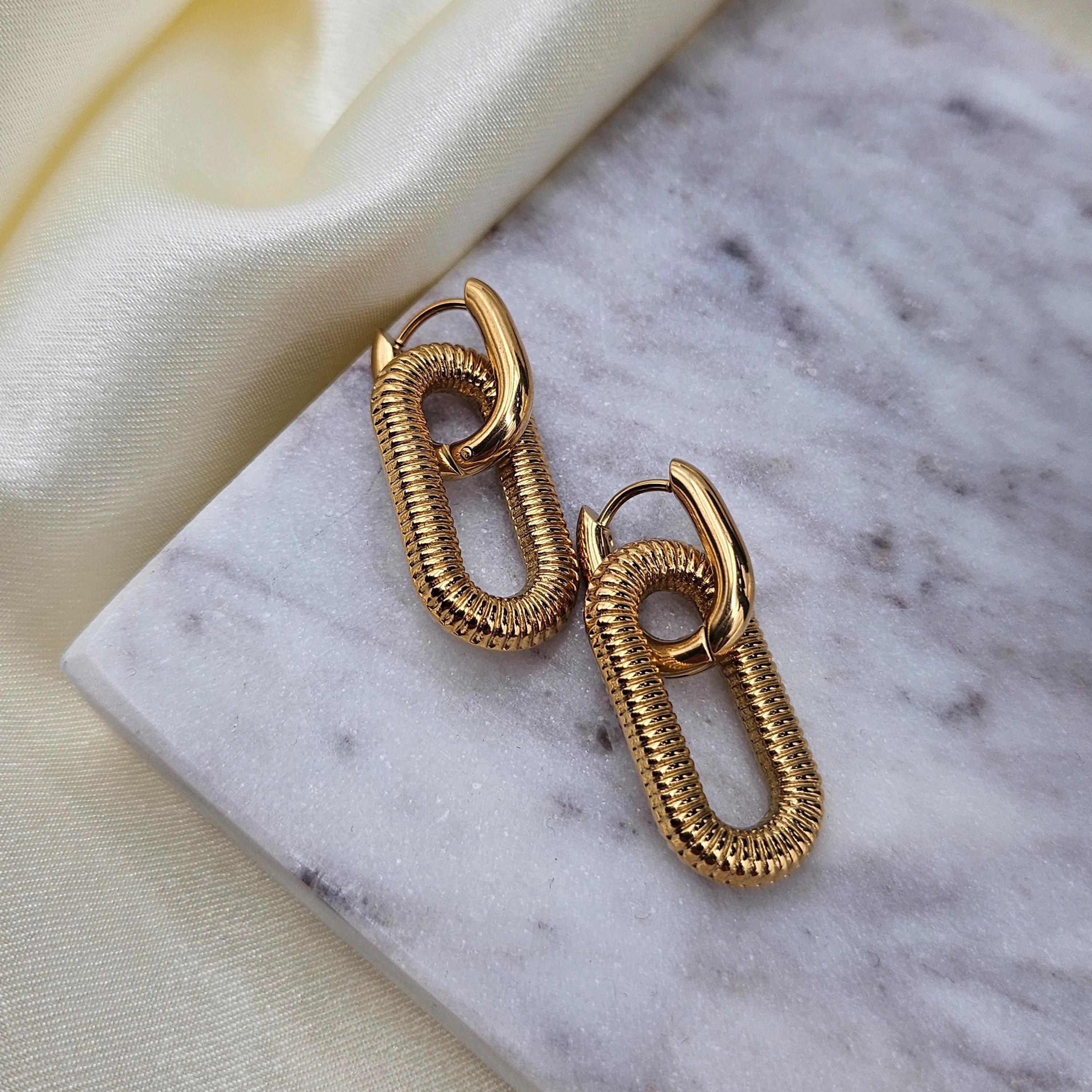 Spiral Coil Drop Hoop Earrings