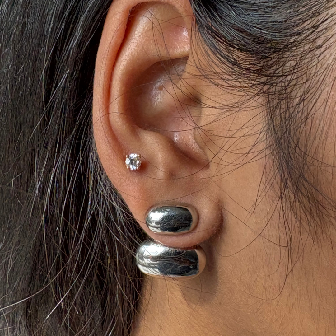 Silver Tone Pebble Stud Earrings