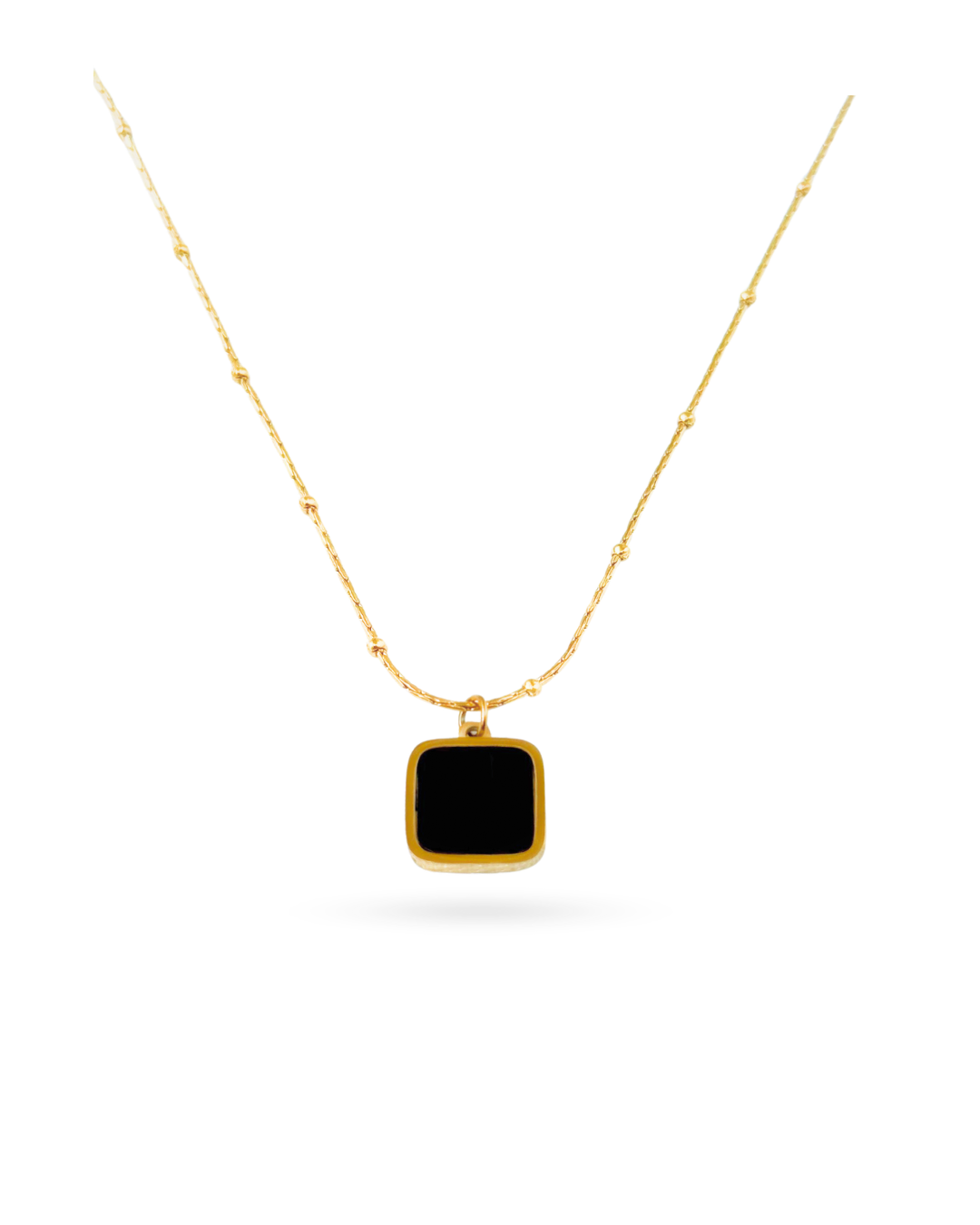 Gold Black Square Pendant Necklace