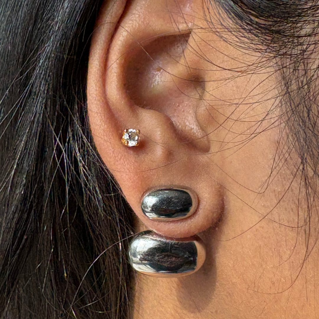 Silver Tone Pebble Stud Earrings