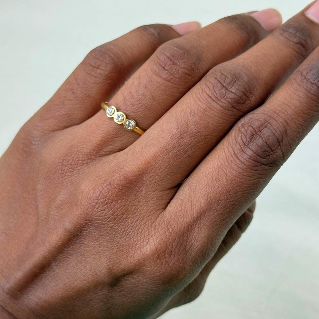 Tristone Gold Plated Ring