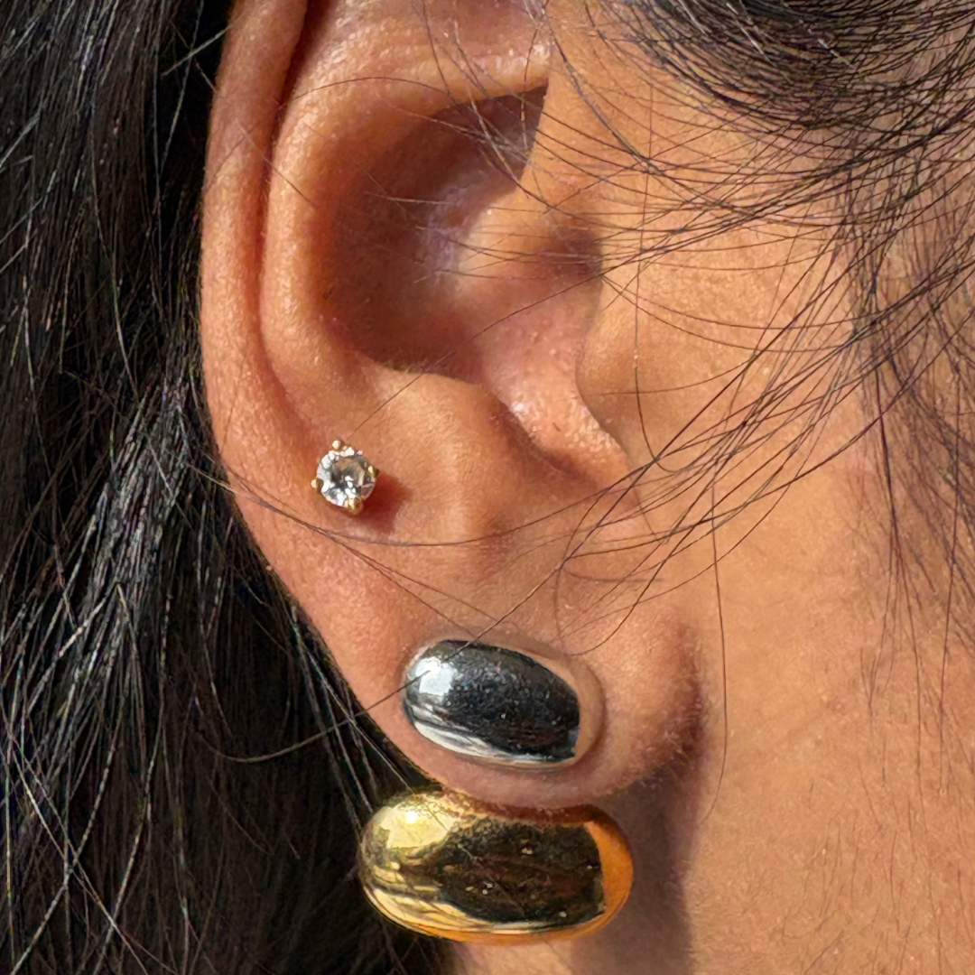 Dual Tone Pebble Stud Earrings