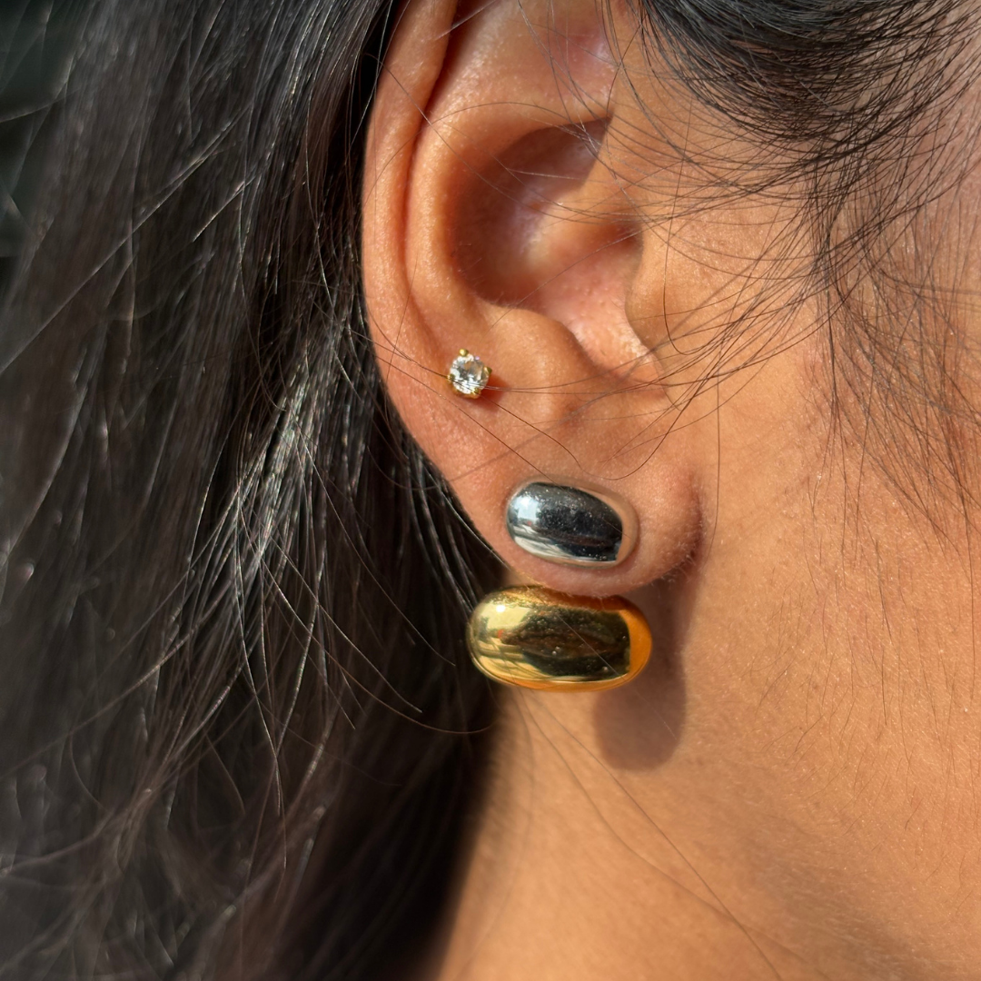 Dual Tone Pebble Stud Earrings