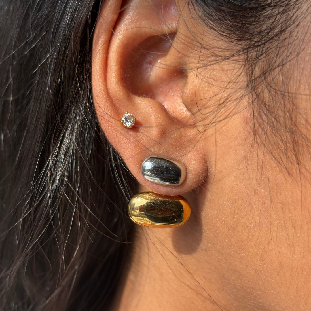 Dual Tone Pebble Stud Earrings