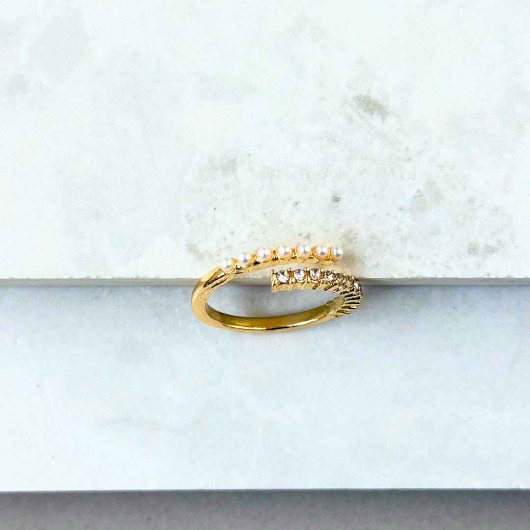 Pave Pearl And Diamond Open Ring