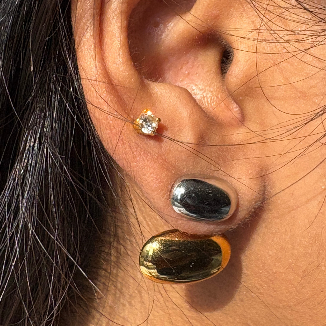 Dual Tone Pebble Stud Earrings